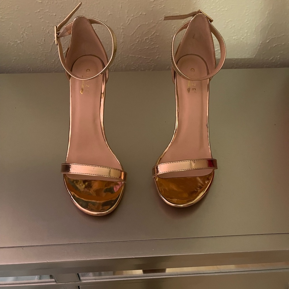 Metallic Gold Open Toe Heels